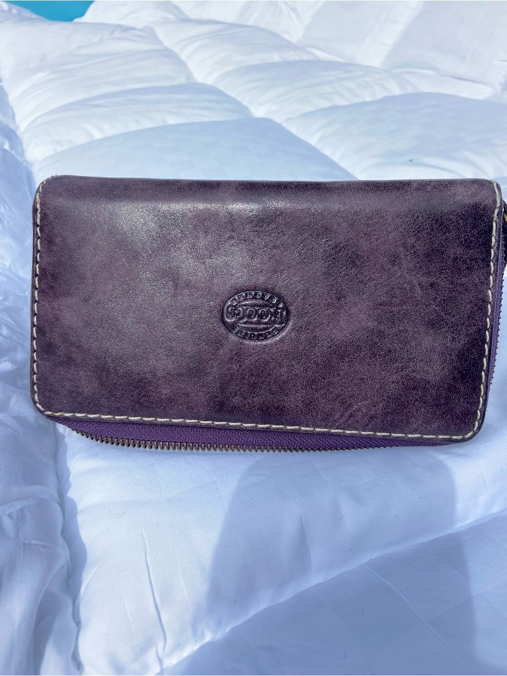 Roots Purple Leather Zip-Around Wallet